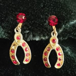 Vintage Ruby wishbone Earrings-Screw on-$5 add on